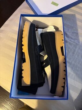 Men's Black Suede Slip-On Loafers with Chunky Tan Lug Sole